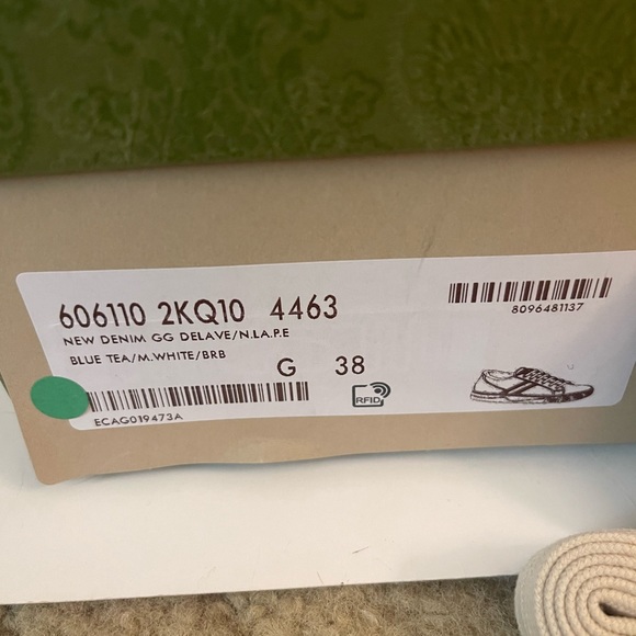 Gucci Tennis 1977 Webbing Trimmed Monogrammed Blue Denim Sneakers Size 8… - Picture 13 of 15